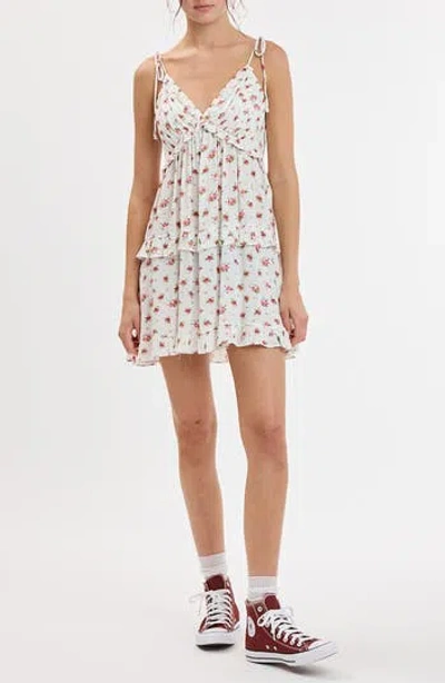 Sky To Moon Tie Strap Ruffle Minidress In White