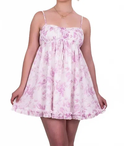 Sky To Moon Toile Floral Ruffle Hem Dress In Pink Cotton