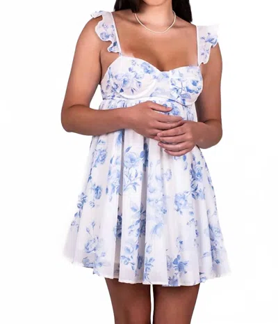 Sky To Moon Toile Floral Underwire Babydoll Dress In Fade Blue