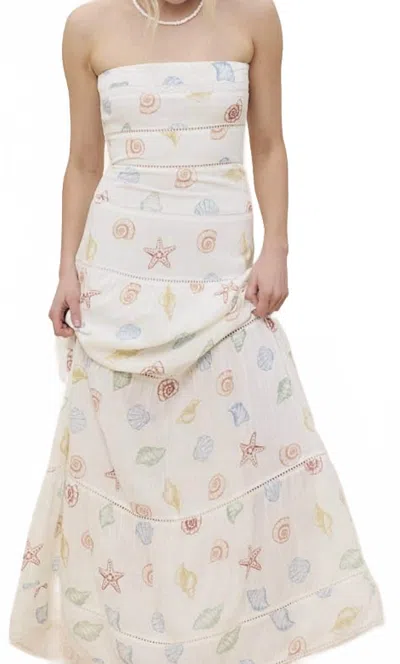 Sky To Moon Under The Sea Tiered Lace Trim Tube Maxi Dress In Cream In White