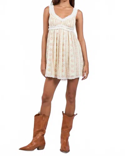 Sky To Moon Vintage Chenille Jacquard Ruffle Lace Mini Dress In Baked Orange In Neutral