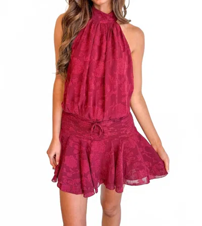 Sky To Moon Wine Floral Backless Mini Dress In Crimson In Red