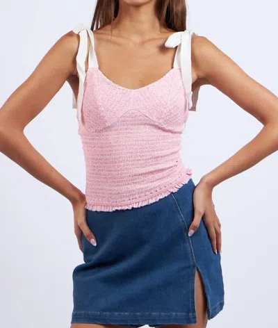 Sky To Moon Women's Floral Smocked Tie Back Tank Top In Love Lyrics Pink