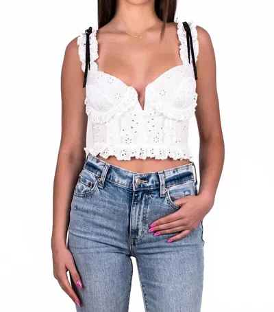 Sky To Moon Women's Ribbon Trim Eyelet Bustier Top In White