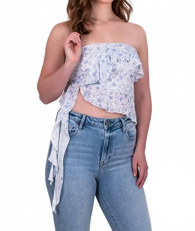 Sky To Moon Women's Strapless Floral Jellyfish Top In Blue Taffy Flrl