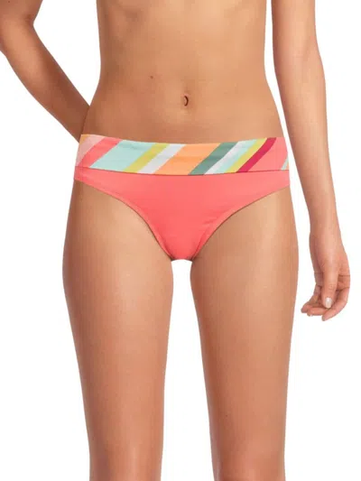 Skye Women's Amalfi Striped Bikini Briefs In Peach Multi