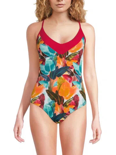 Skye Women's Charlie Tropical Print One Piece Swimsuit In Blue Multi