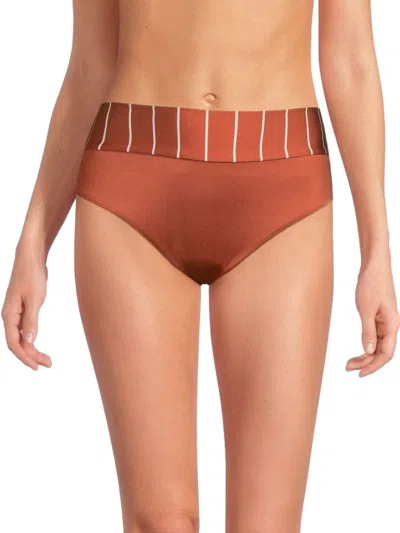 Skye Women's Genesis Rachel Striped Satin Bikini Bottom In Terracotta