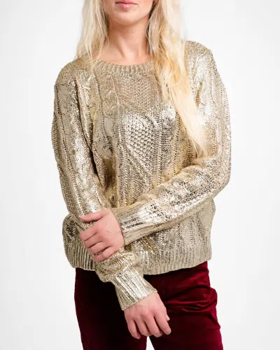 Skye's The Limit Foiled Cable Sweater In Gold