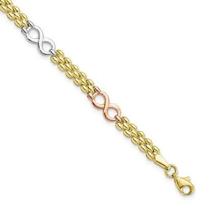 Pre-owned Skyjewelers Real 10k Tri-color Reversible Infinity Bracelet; 7.5 Inch