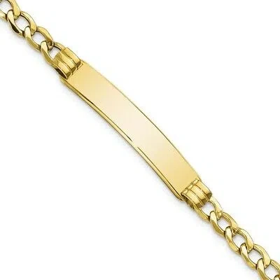 Pre-owned Skyjewelers Real 10k Yellow Gold Semi-solid Curb Link Id Chain Bracelet; 8 Inch; Lobster
