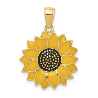 Pre-owned Skyjewelers Real 10kt Enameled Yellow Sunflower Pendant