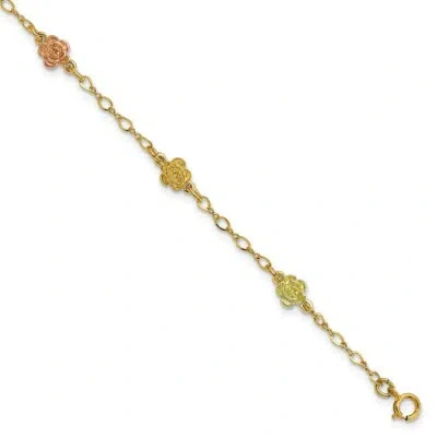 Pre-owned Skyjewelers Real 10kt Tri-color Gold Black Hills Roses Chain Bracelet; 7.5 Inch In Yellow