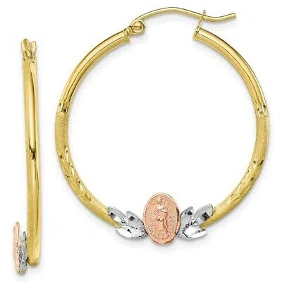 Pre-owned Skyjewelers Real 10kt Tri-color Guadalupe Hoop Earrings