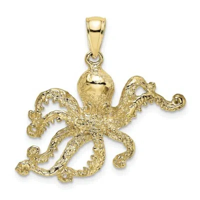 Pre-owned Skyjewelers Real 10kt Yellow Gold 2-d And Textured Octopus Charm