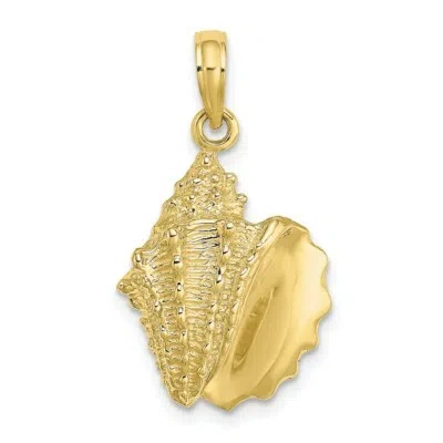 Pre-owned Skyjewelers Real 10kt Yellow Gold 2-d Conch Shell Charm