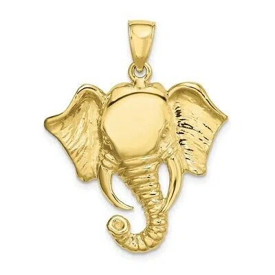 Pre-owned Skyjewelers Real 10kt Yellow Gold 2-d Elephant Head W/ Twisted Trunk Charm