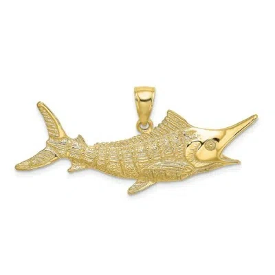 Pre-owned Skyjewelers Real 10kt Yellow Gold 2-d Textured Marlin Fish Charm
