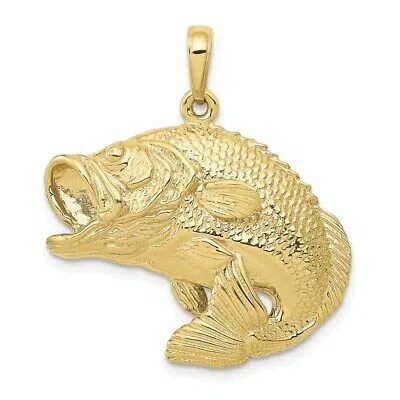 Pre-owned Skyjewelers Real 10kt Yellow Gold Bass Fish Jumping Pendant