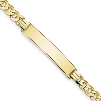 Pre-owned Skyjewelers Real 10kt Yellow Gold Flat Curb Link Id Chain Bracelet; 8 Inch; Lobster Clasp