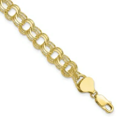 Pre-owned Skyjewelers Real 10kt Yellow Gold Triple Link Charm Chain Bracelet; 8 Inch; Lobster Clasp
