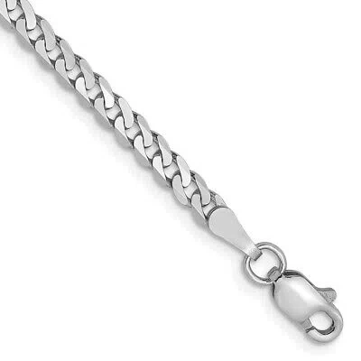 Pre-owned Skyjewelers Real 14k White Gold 2.9mm Flat Beveled Curb Chain Bracelet