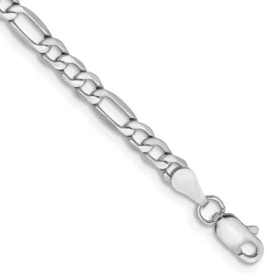 Pre-owned Skyjewelers Real 14k White Gold 3.5mm Semi-solid Figaro Chain Bracelet; 8 Inch; Lobster