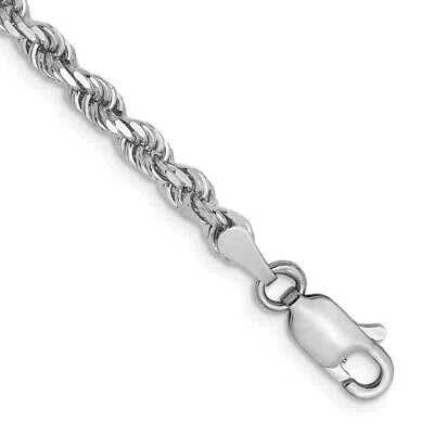 Pre-owned Skyjewelers Real 14k White Gold 3mm Diamond- Cut Rope Chain Chain Bracelet; 7 Inch