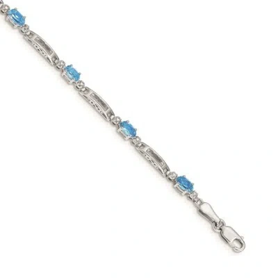 Pre-owned Skyjewelers Real 14k White Gold Diamond And Blue Topaz Chain Bracelet; 7 Inch; Lobster Clasp