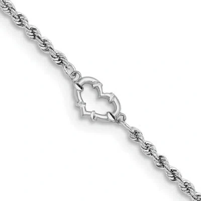 Pre-owned Skyjewelers Real 14k White Gold Diamond-cut Rope With Heart 9in Anklet; 9 Inch; Lobster