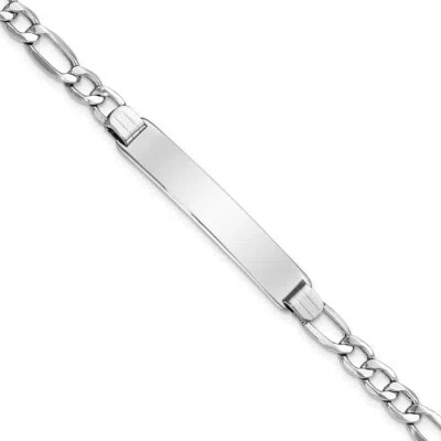 Pre-owned Skyjewelers Real 14k White Gold Polished Semi-solid Figaro Id Chain Bracelet; 8 Inch