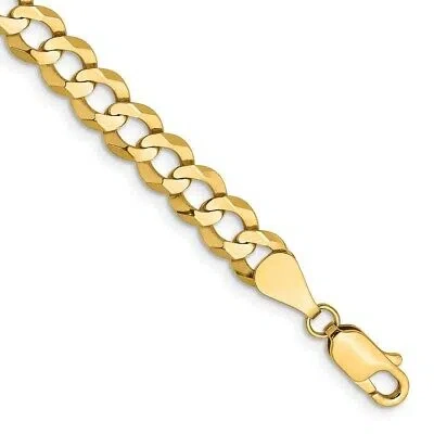 Pre-owned Skyjewelers Real 14k Yellow Gold 7.2mm Lightweight Flat Cuban Chain Chain Bracelet; 7 Inch