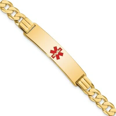 Pre-owned Skyjewelers Real 14k Yellow Gold Medical Red Enamel Curb Link Id Chain Bracelet; 7 Inch