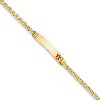 Pre-owned Skyjewelers Real 14k Yellow Gold Semi-solid Medical Red Enamel Anchor Link Id Bracelet