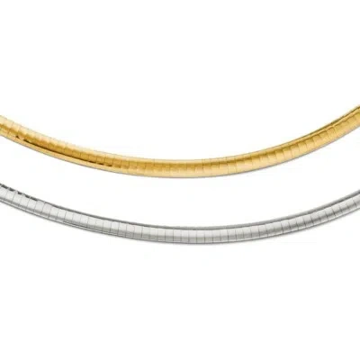 Pre-owned Skyjewelers Real 14kt 4mm Two-tone Reversible Omega Necklace; 18 Inch In Yellow