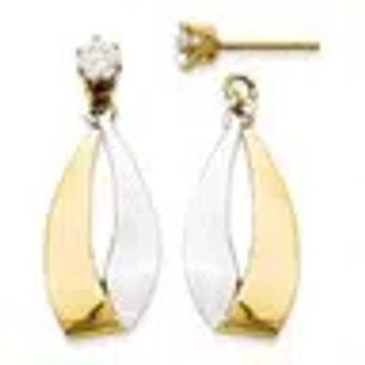 Pre-owned Skyjewelers Real 14kt Oval Dangle Jacket W/rhodium And Cz Earrings In Yellow