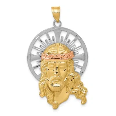 Pre-owned Skyjewelers Real 14kt Tri-color Diamond-cut Christ Pendant