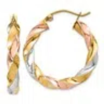 Pre-owned Skyjewelers Real 14kt Tri-color Light Twisted Hoop Earrings