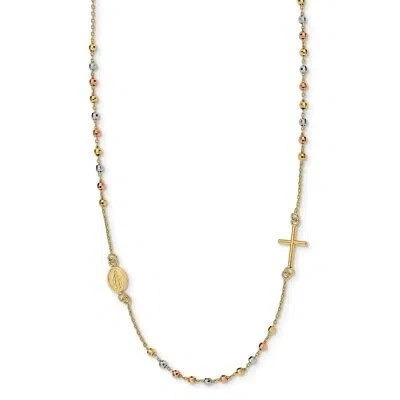 Pre-owned Skyjewelers Real 14k Tri-color Sideways Cross Beaded Rosary Style 18 Inch Necklace