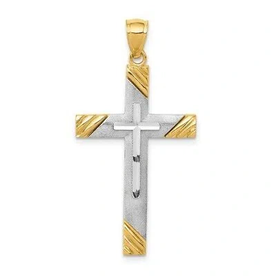 Pre-owned Skyjewelers Real 14kt Two-tone Diamond-cut Cross Pendant