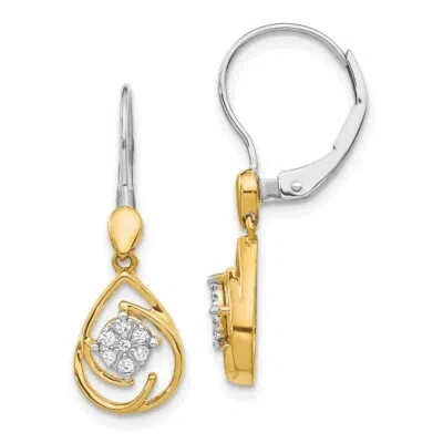 Pre-owned Skyjewelers Real 14kt Two-tone Diamond Teardrop Dangle Leverback Earrings