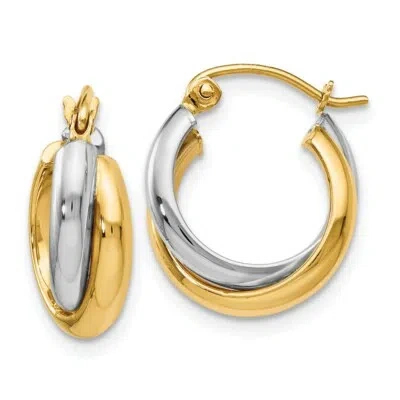 Pre-owned Skyjewelers Real 14kt Two-tone Polished Hinged Hoop Earrings