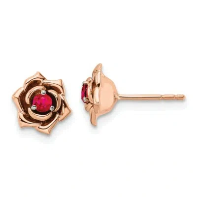 Pre-owned Skyjewelers Real 14kt Two-tone White & Rose Ruby Flower Post Earrings