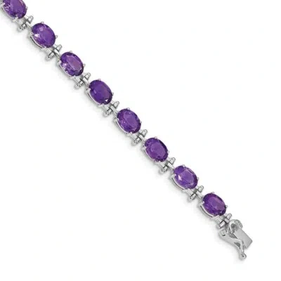 Pre-owned Skyjewelers Real 14kt White Gold Amethyst Chain Bracelet; 7 Inch