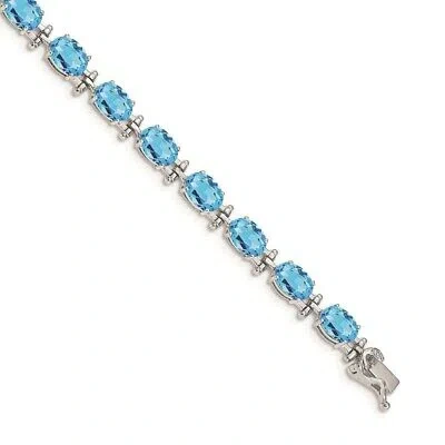 Pre-owned Skyjewelers Real 14kt White Gold Blue Topaz Chain Bracelet; 7 Inch
