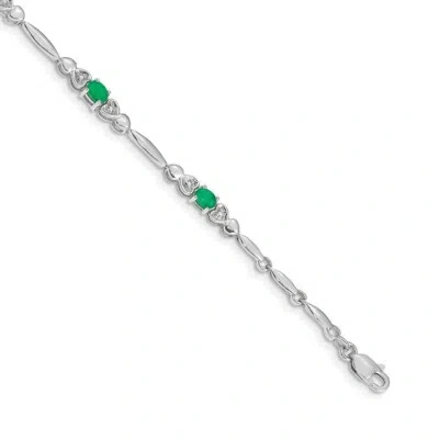 Pre-owned Skyjewelers Real 14kt White Gold Diamond And Emerald Chain Bracelet; 7 Inch; Lobster Clasp