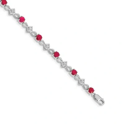 Pre-owned Skyjewelers Real 14kt White Gold Diamond And Ruby Chain Bracelet; 7 Inch; Lobster Clasp