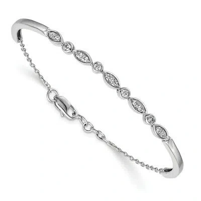 Pre-owned Skyjewelers Real 14kt White Gold Diamond Bangle Chain Bracelet; 6.75 Inch; Lobster Clasp