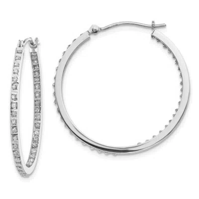 Pre-owned Skyjewelers Real 14k White Gold Diamond Fascination Round Hinged Hoop Earrings