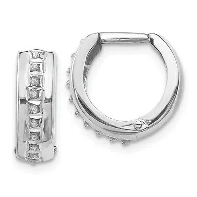 Pre-owned Skyjewelers Real 14kt White Gold Diamond Fascination Round Huggy Hoop Earrings